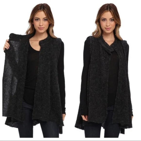 Free People Wool Alpaca Stand and Deliver Cape Cardigan In Charcoal Grey Small - Picture 2 of 7